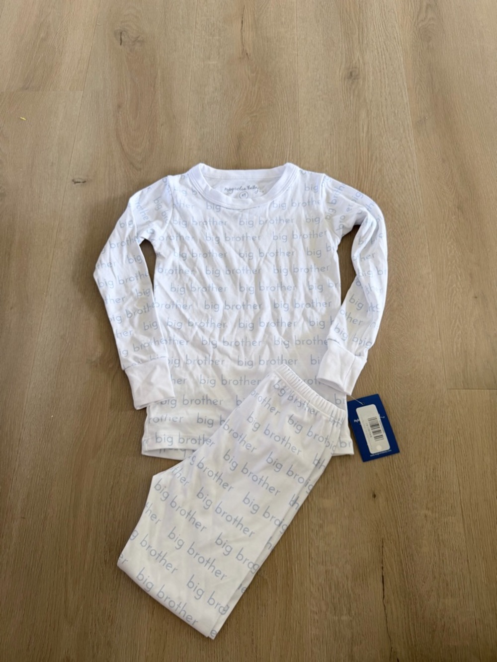 White 'Big Brother' Kids Pajama Set with Light Blue Print